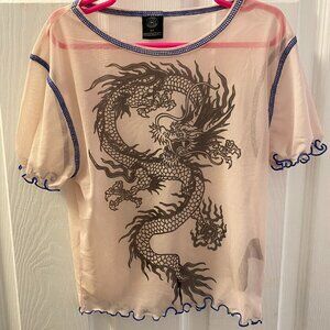 Urban Outfitters Sheer Short Top Dragon Scalloped Tee